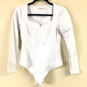 Abercrombie & Fitch Soft A&F Long Sleeve Bodysuit Medium White Stretch Fall